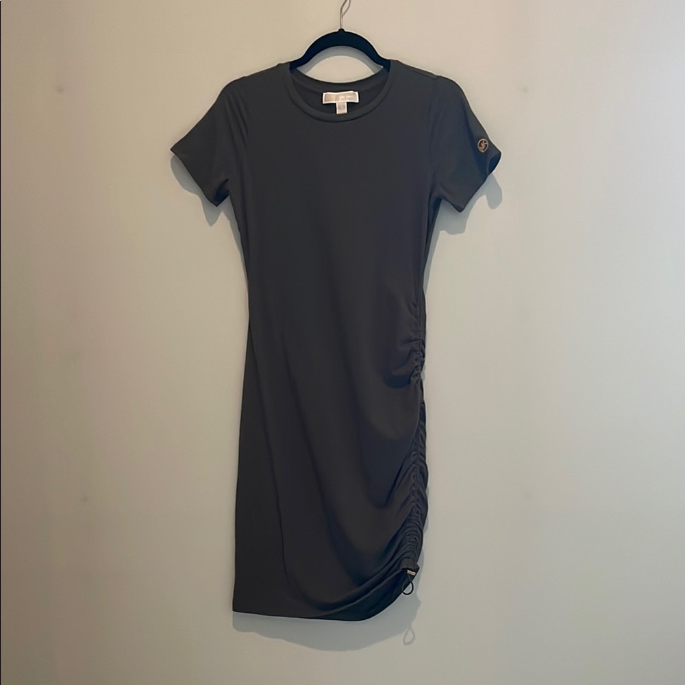 Michael Kors Dark Green Ruched Mini Dress